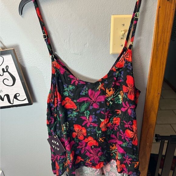 Ava&Viv Women's Cinched Tank Top Black Floral 2X Size XXL or 2X - Picture 5 of 11